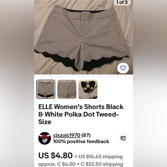 Elle women short black & white Swiss Polka dot tweed, scalloped hem! Size 8 - Picture 10 of 10